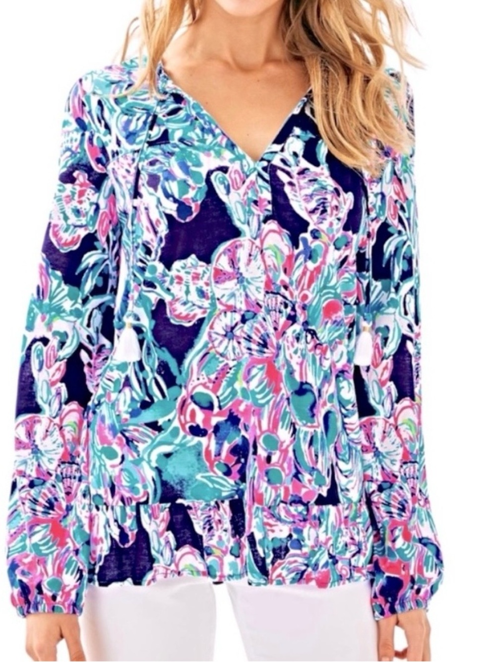 Lilly Pulitzer Ladies Blouse Daisy Caught Up Large